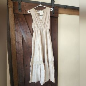 Elegant Cream Linen Sleeveless Dress
